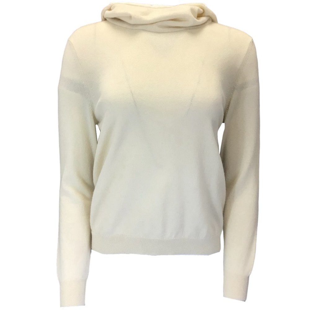 MALO IVORY HOODED LONG SLEEVED SILK LINED CASHMERE KNIT SWEATER